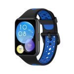 Για Huawei Watch Fit 2 Διχρωμία αναπνεύσιμη ζώνη ρολογιών σιλικόνης (μαύρο+μπλε)