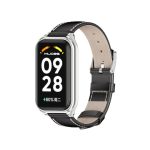 For Redmi Band 2 Mijobs Metal Shell Genuine Leather Watch Band(Black Silver)