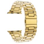 For Apple Watch Series 9&8&7 41mm / SE 3&SE 2&6&SE&5&4 40mm / 3&2&1 38mm Fold Buckle 3 Beads Stainless Steel Watch Band(Gold)