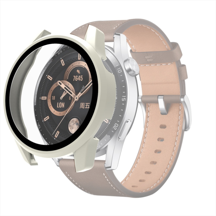 EDA002436202D For Huawei Watch GT 3 46mm PC + Tempered Glass Watch Protective Case(Creamy-white) - Image 1