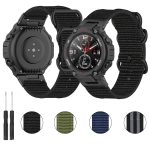 For Amazfit T-Rex / T-Rex Pro / Ares Three-ring Black Buckle Nylon Watch Band(Black) - Image 4