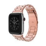 Fold Buckle 3 Beads Stainless Steel Watch Band For Apple Watch Ultra 49mm / Series 8&7 45mm / SE 2&6&SE&5&4 44mm / 3&2&1 42mm(Rose Gold)