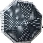 Ομπρέλα χειροκίνητη γυναικεία 3σπαστη 53cm χρώμα Μαύρο Άσπρη πουά