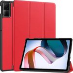 For Xiaomi Redmi Pad SE Custer Pure Color 3-Fold Holder Leather Tablet Case (Red)