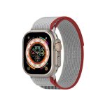 Διπλό έγχρωμο Nylon Hook and Loop Fastener Band Watch For Apple Watch Series 8&7 45mm / SE 2&6&SE&5&4 44mm / 3&2&1 42mm (Red+White)