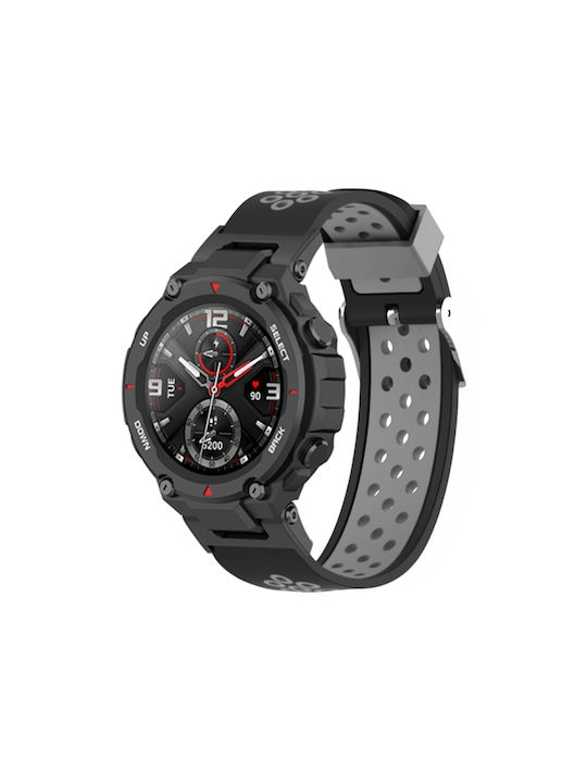 f69f9686-0da4-4cbe-a28e-5ff2472f677c_0.jpg For Amazfit T-Rex / T-Rex Pro / Ares 3-Row Holes Two-color Silicone Watch Band (Black Grey) - Image 1