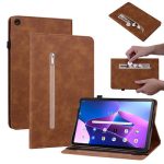 For Tab M10 10.1 3rd Gen Skin Feel Solid Color Zipper Leather Tablet Case(Brown)
