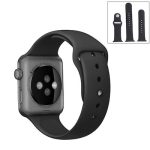 For Apple Watch Ultra 49mm / Series 8&7 45mm / SE 2&6&SE&5&4 44mm / 3&2&1 42mm High-performance Ordinary & Longer Rubber Sport Watch Band with Pin-and-tuck Closure(Black)