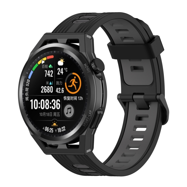 20231004180951_f15dd238 Huawei for Watch GT Runner 22mm Two-color Stripe Silicone Watch Band(Black Dark Grey)(OEM) - Image 1