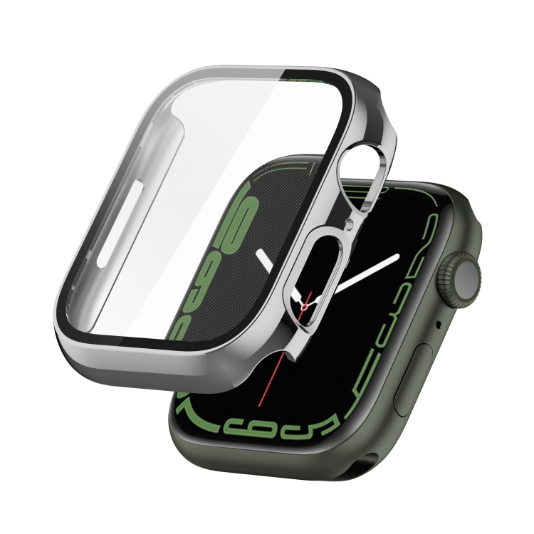 EDA002378602H Electroplating Shockproof PC Protective Case with Tempered Glass Film For Apple Watch Series 9 / 8 / 7 45mm(Silver) - Image 1