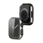 Electroplating Shockproof PC Protective Case with Tempered Glass Film For Apple Watch Series 9 / 8 / 7 45mm(Silver) - Image 3