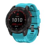 For Garmin Tactix 7 Pro / Fenix 7X / 6X Pro 26mm Screw Black Steel Buckle Silicone Watch Band(Sky Blue)