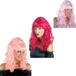 Αποκριάτικη Περούκα Σγουρή με Αφέλειες-Ροζ