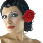 Αποκριάτικη Περούκα  Μαύρη Σπανιόλας με Λουλούδι