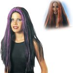 Αποκριάτικη Περούκα Ίσια Μαύρη Μάγισσας 60cm(Μαύρο-Μωβ)