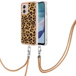 Για Motorola Moto G53 / G13 / G23 επιμεταλλωμένη θήκη τηλεφώνου IMD διπλής όψης με κορδόνι (Leopard Print)