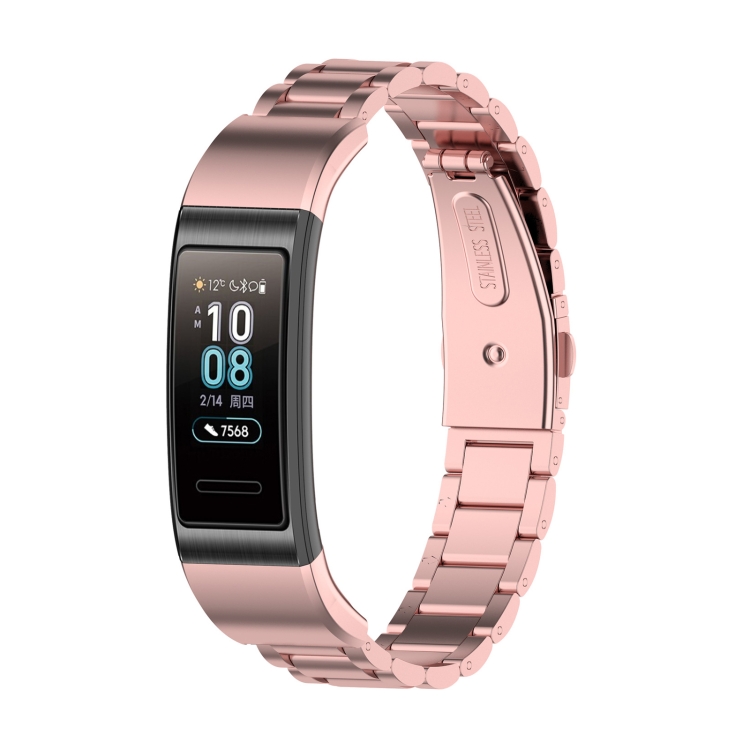 EDA00389401B_1 For Huawei Band 4 Pro (TER-B29S) / Band 3 Pro (TER-B29) / Band 3 (TER-B09) Three Beads Steel Wrist Strap Watchband(Rose Pink) - Image 1