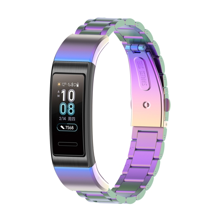 EDA00389401C For Huawei Band 4 Pro (TER-B29S) / Band 3 Pro (TER-B29) / Band 3 (TER-B09) Three Beads Steel Wrist Strap Watchband(Colorful) - Image 1