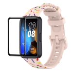 For Huawei Band 8 ENKAY Hat-Prince Full Coverage Screen Protector + Adjsutable Silicone Sport Loop Strap Watchband(Pink)
