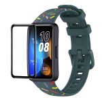 For Huawei Band 8 ENKAY Hat-Prince Full Coverage Screen Protector + Adjsutable Silicone Sport Loop Strap Watchband(Green)