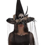 Καπέλο Μάγισσας Μαύρο Με Νεκροκεφαλή Και Πέπλο