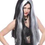 Περούκα Μακριά Μάγισσας Μαύρη Με Άσπρες Ανταύγειες