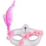 Μάσκα Ματιών Λευκή Με Διακοσμητικά Λουλούδια &  Ροζ Φτερό