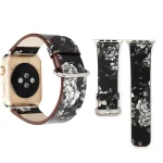 Fashion Pastoralism Style Little Floral Pattern Women Watch Leather Wrist Band For Apple Watch Series 7 41mm / 6&SE&5&4 40mm / 3&2&1 38mm (BLACK)