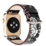 Fashion Pastoralism Style Little Floral Pattern Women Watch Leather Wrist Band For Apple Watch Series 7 41mm / 6&SE&5&4 40mm / 3&2&1 38mm (BLACK) - Image 4