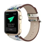 For Apple Watch Ultra 49mm&Watch Ultra 2 49mm / Series 9&8&7 45mm / SE 3&SE 2&6&SE&5&4 44mm / 3&2&1 42mm Fashion Pastoralism Style Little Floral Pattern Women Watch Leather Watch Band (ΑΣΠΡΟ + ΜΠΛΕ) - Image 3