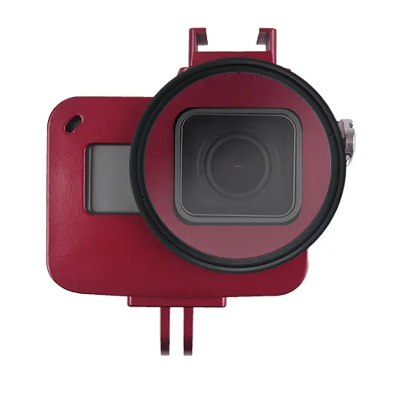 DCA0607R Housing Shell CNC Aluminum Alloy Protective Cage with Insurance Frame & 52mm UV Lens for GoPro HERO7 Black /6 /5 (Red) - Image 1