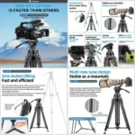 Fotopro DV-3A Pro Heavy-Duty Fluid Head Video Tripod Professional Aluminum Tripod (Black) - Image 6