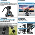 Fotopro DV-3A Pro Heavy-Duty Fluid Head Video Tripod Professional Aluminum Tripod (Black) - Image 8
