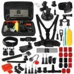 PULUZ 53 in 1 Accessories Total Ultimate Combo Kits with EVA Case (Chest Strap + Suction Cup Mount + 3-Way Pivot Arms + J-Hook Buckle + Wrist Strap + Helmet Strap + Extendable Monopod + Surface Mounts + Tripod Adapters + Storage Bag + Handlebar Mount) for GoPro, Insta360, DJI and Other Action Cameras