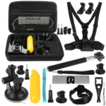 PULUZ 20 in 1 Accessories Combo Kits with EVA Case (Chest Strap + Head Strap + Suction Cup Mount + 3-Way Pivot Arm + J-Hook Buckles + Extendable Monopod + Tripod Adapter + Bobber Hand Grip + Storage Bag + Wrench) for GoPro, Insta360, DJI and Other Action Cameras