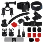 PULUZ 24 in 1 Bike Mount Accessories Combo Kits (Wrist Strap + Helmet Strap + Extension Arm + Quick Release Buckles + Surface Mounts + Adhesive Stickers + Tripod Adapter + Storage Bag + Handlebar Mount + Screws) for GoPro, Insta360, DJI and Other Action Cameras