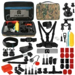 PULUZ 53 in 1 Accessories Total Ultimate Combo Kits with Camouflage EVA Case (Chest Strap + Suction Cup Mount + 3-Way Pivot Arms + J-Hook Buckle + Wrist Strap + Helmet Strap + Extendable Monopod + Surface Mounts + Tripod Adapters + Storage Bag + Handlebar Mount) for GoPro, Insta360, DJI and Other Action Cameras - Image 2