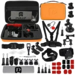 PULUZ 45 in 1 Accessories Ultimate Combo Kits with Orange EVA Case (Chest Strap + Suction Cup Mount + 3-Way Pivot Arms + J-Hook Buckle + Wrist Strap + Helmet Strap + Surface Mounts + Tripod Adapter + Storage Bag + Handlebar Mount + Wrench) for GoPro, Insta360, DJI and Other Action Cameras