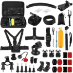 PULUZ 50 in 1 Accessories Total Ultimate Combo Kits with EVA Case (Chest Strap + Suction Cup Mount + 3-Way Pivot Arms + J-Hook Buckle + Wrist Strap + Helmet Strap + Extendable Monopod + Surface Mounts + Tripod Adapters + Storage Bag + Handlebar Mount) for GoPro, Insta360, DJI and Other Action Cameras
