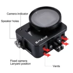 [US Warehouse] PULUZ Housing Shell CNC Aluminum Alloy Protective Cage with 52mm UV Lens for GoPro HERO(2018) /7 Black /6 /5(Black) - Image 6