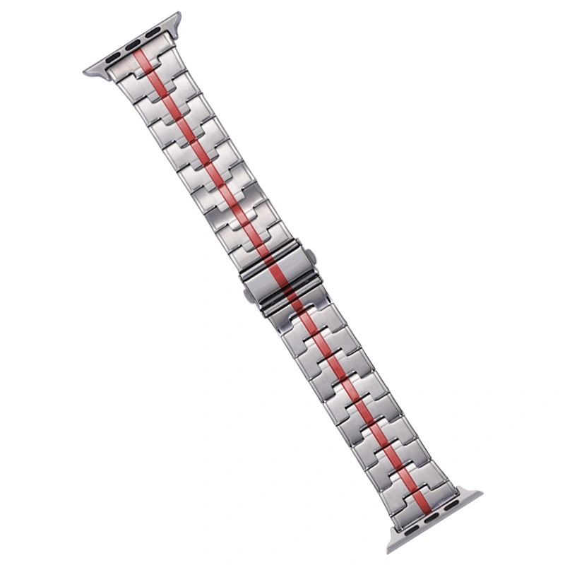 EDA006243210N For Apple Watch SE 2022 44mm Stainless Steel Watch Band(Silver Red) - Image 1