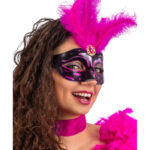 Μάσκα Ματιών Με Πετράδι & Διακοσμητικό Ροζ Φτερό